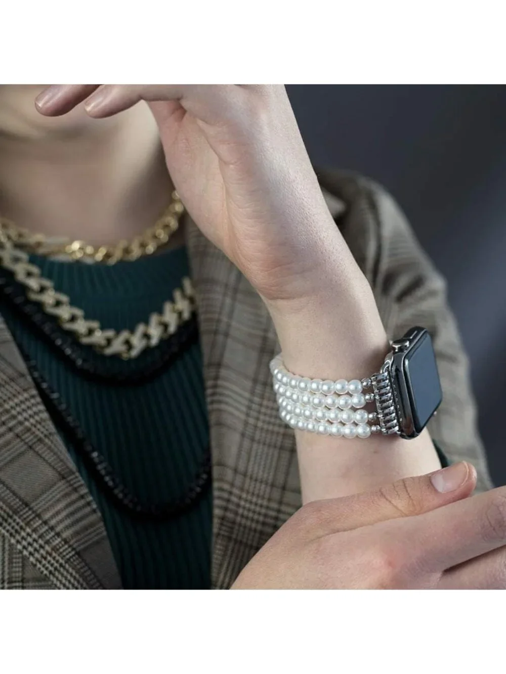 Beaded Elastic Stretch Bracelet for Apple Watch, Compatible with 38mm-49mm Sizes